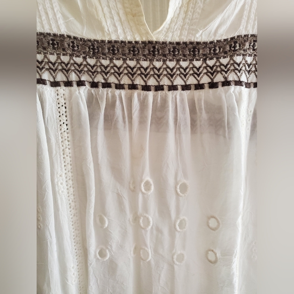 Johnny Was White DAISY EYELET DRESS Cap Sleeve Slip Keyhole Embroidery Size SMAL - Picture 6 of 9
